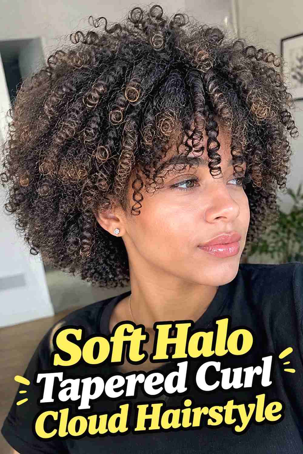 1. Soft Halo Tapered Curl Cloud Hairstyle