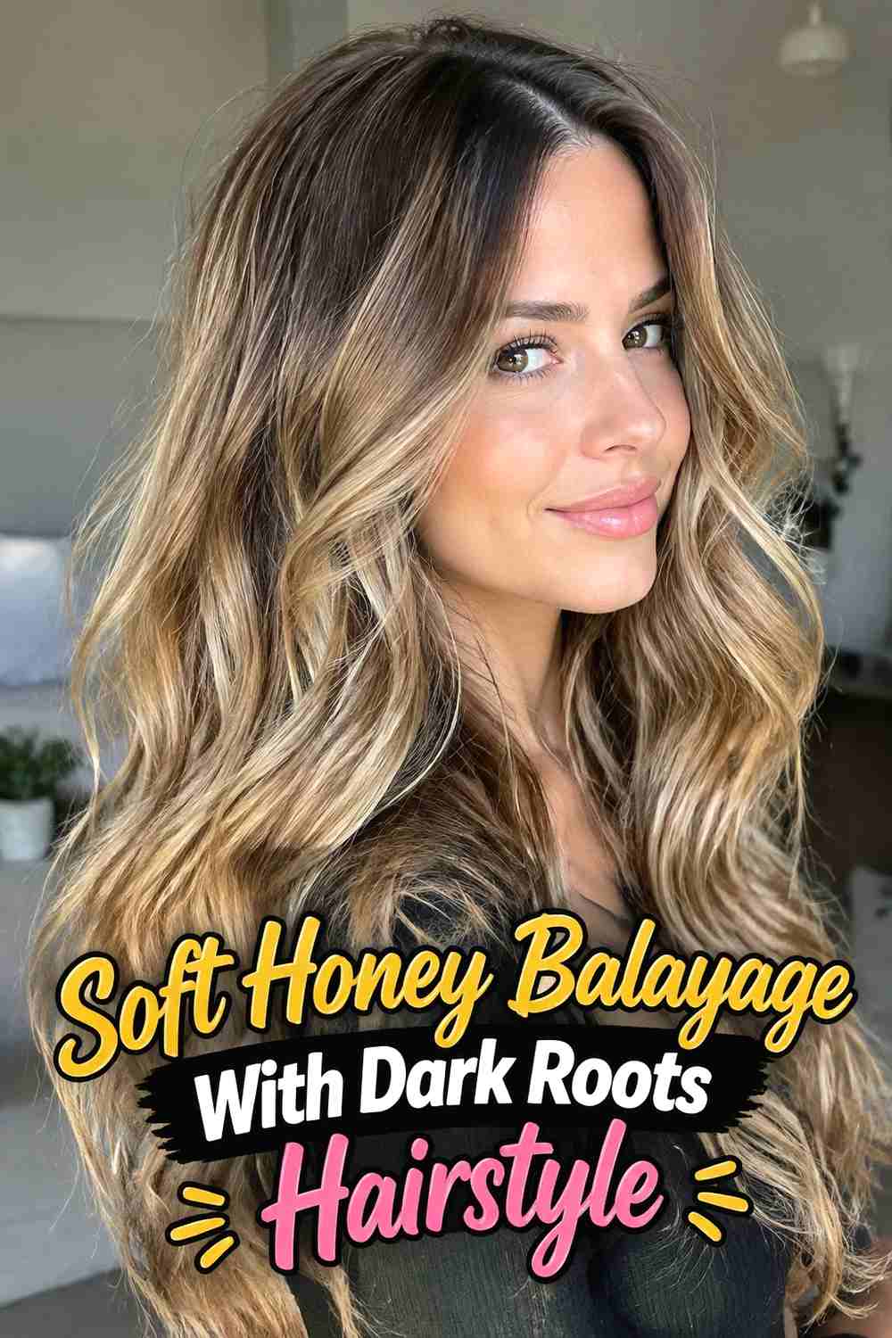 1. Soft Honey Balayage With Dark Roots Hairstyle