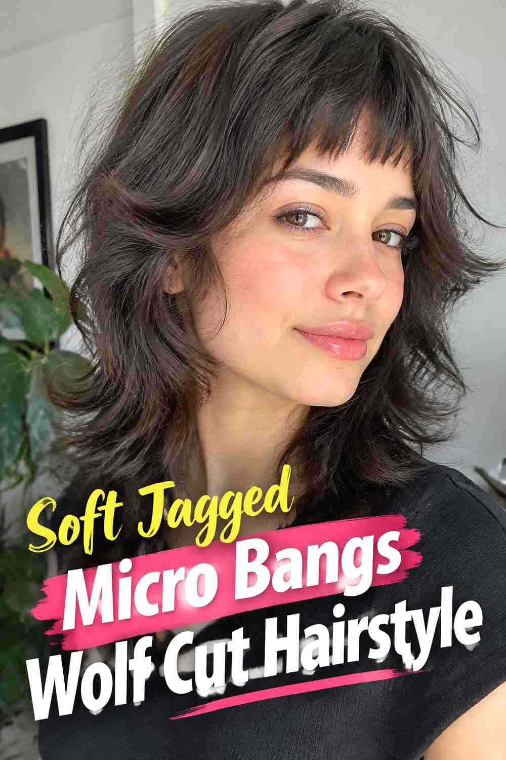 9. Soft Jagged Micro Bangs Wolf Cut Hairstyle