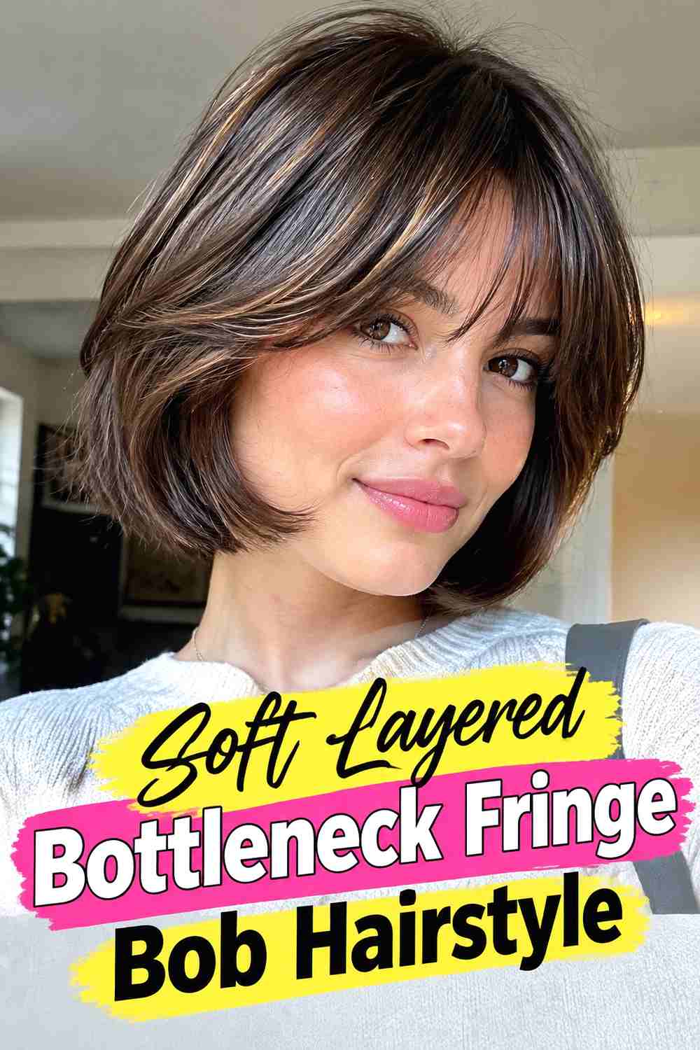 2. Soft Layered Bottleneck Fringe Bob Hairstyle