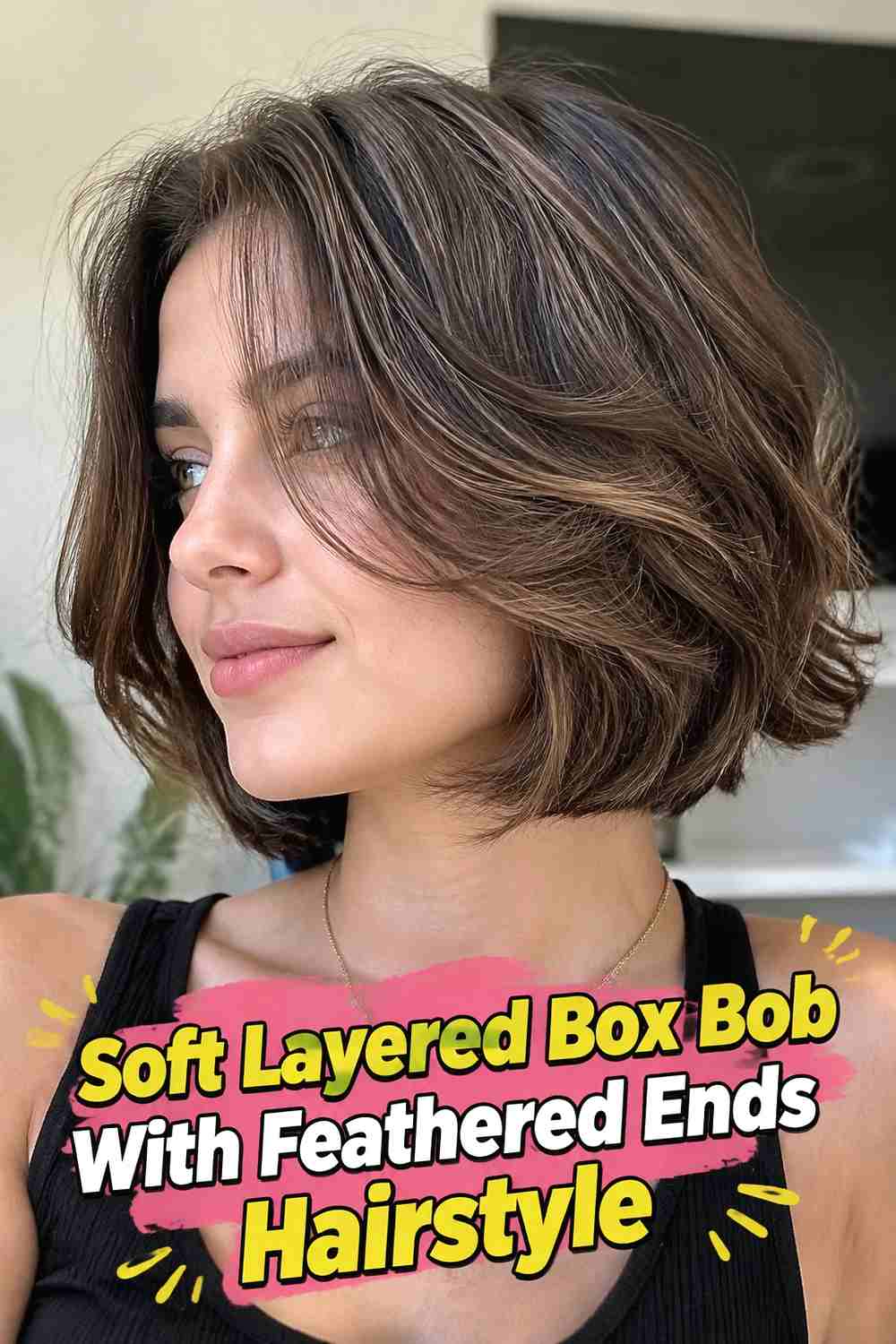 4. Soft Layered Box Bob With Feathered Ends Hairstyle