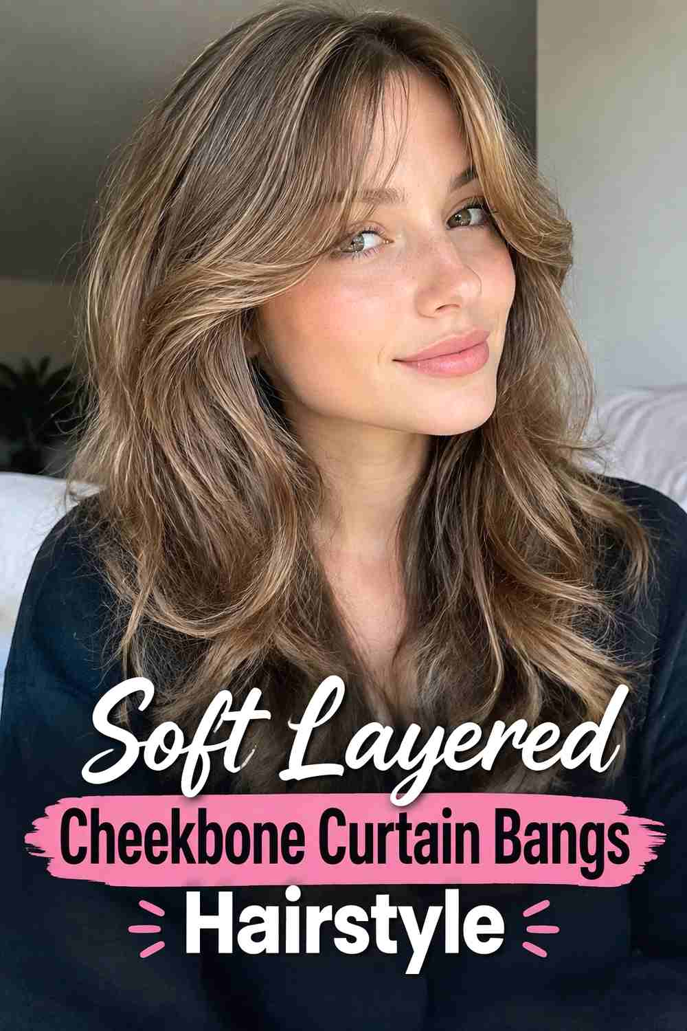 1. Soft Layered Cheekbone Curtain Bangs Hairstyle