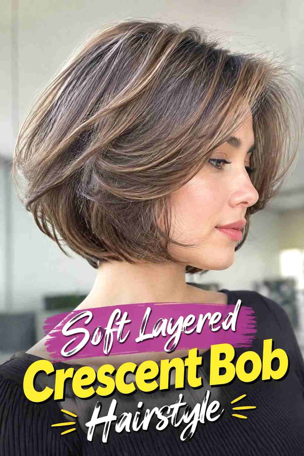 3. Soft Layered Crescent Bob Hairstyle