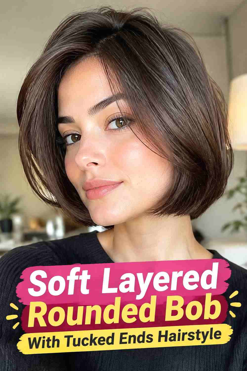 5. Soft Layered Rounded Bob With Tucked Ends Hairstyle