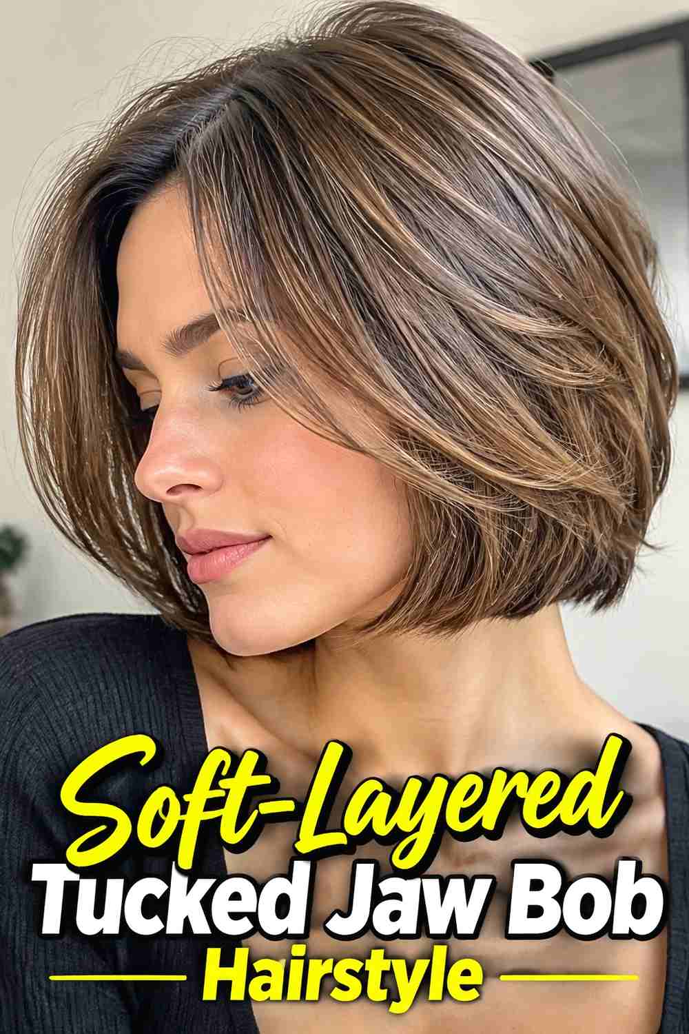 5. Soft Layered Tucked Jaw Bob Hairstyle