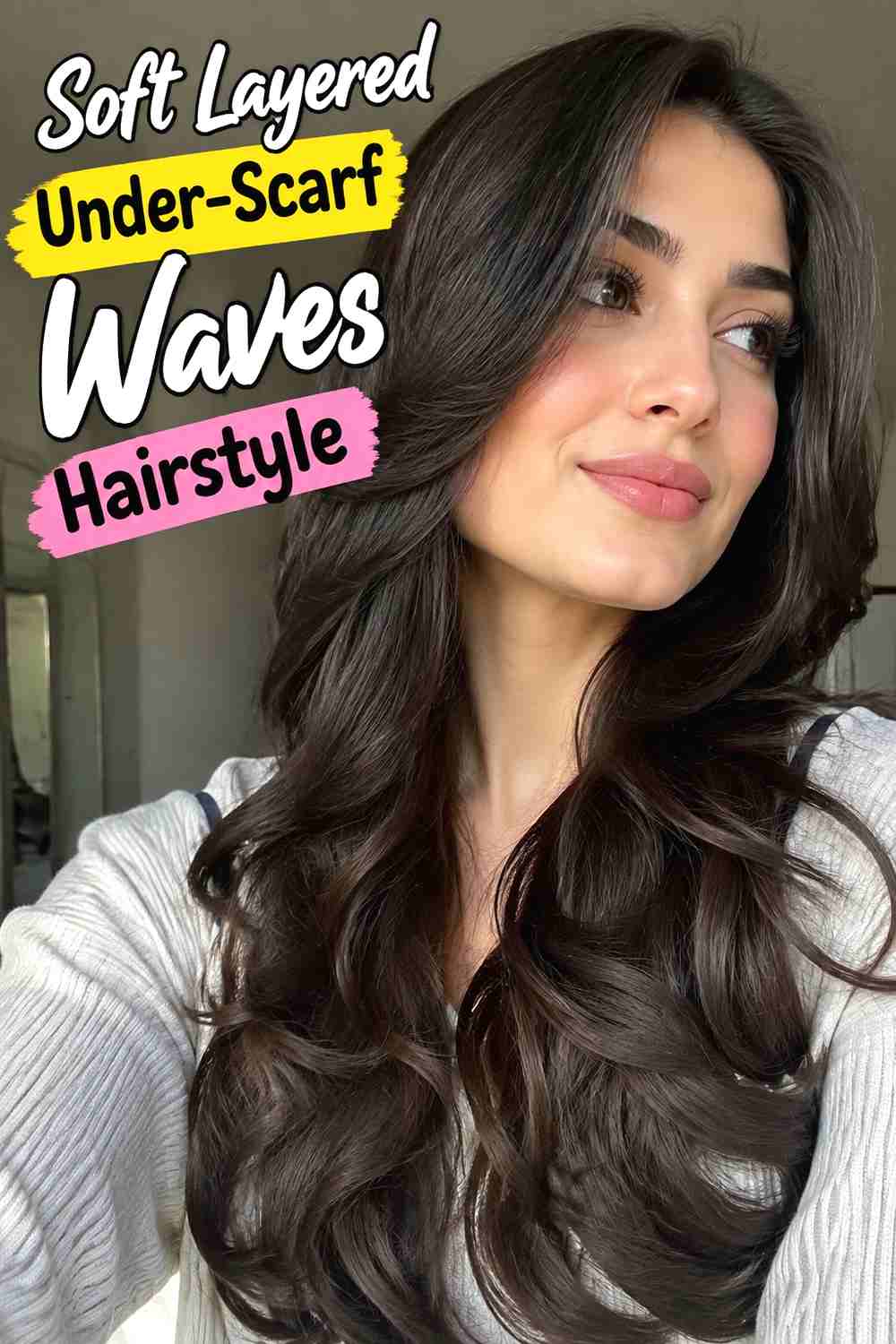 13. Soft Layered Under Scarf Waves Hairstyle