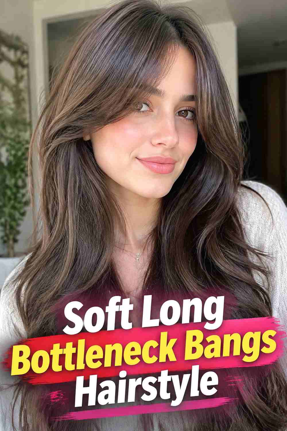 1. Soft Long Bottleneck Bangs Hairstyle