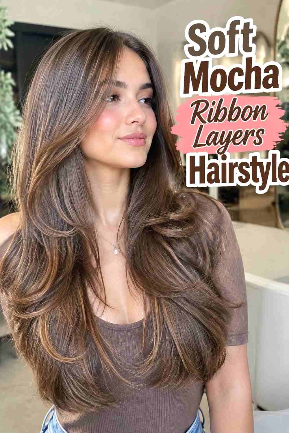 1. Soft Mocha Ribbon Layers Hairstyle