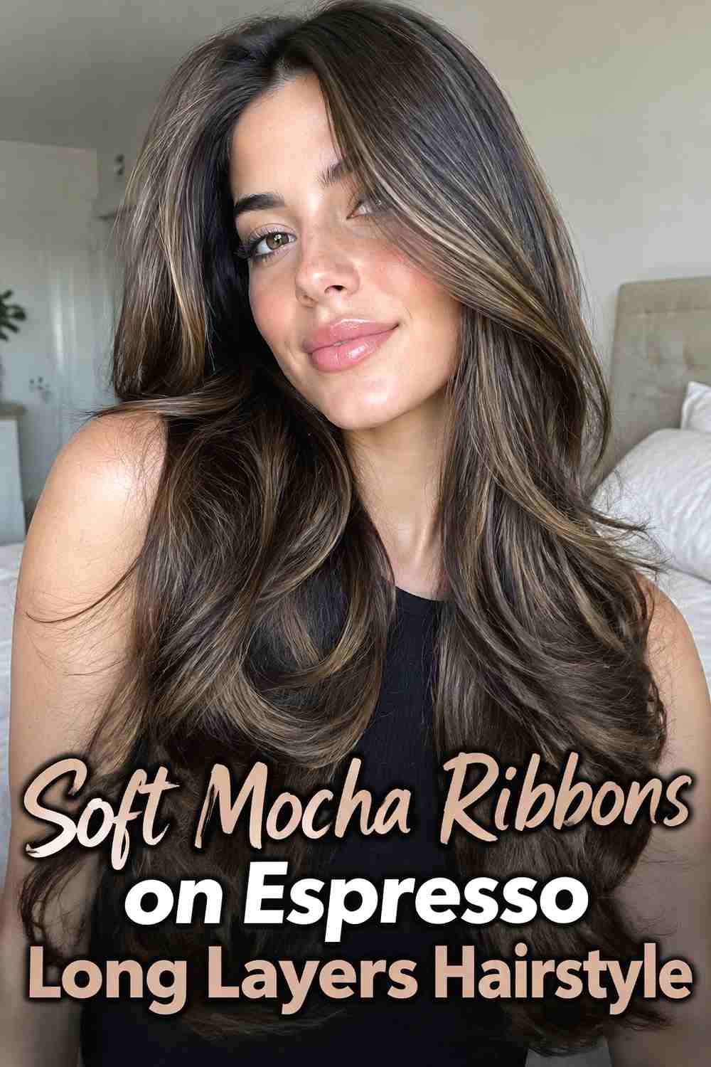 2. Soft Mocha Ribbons On Espresso Long Layers Hairstyle