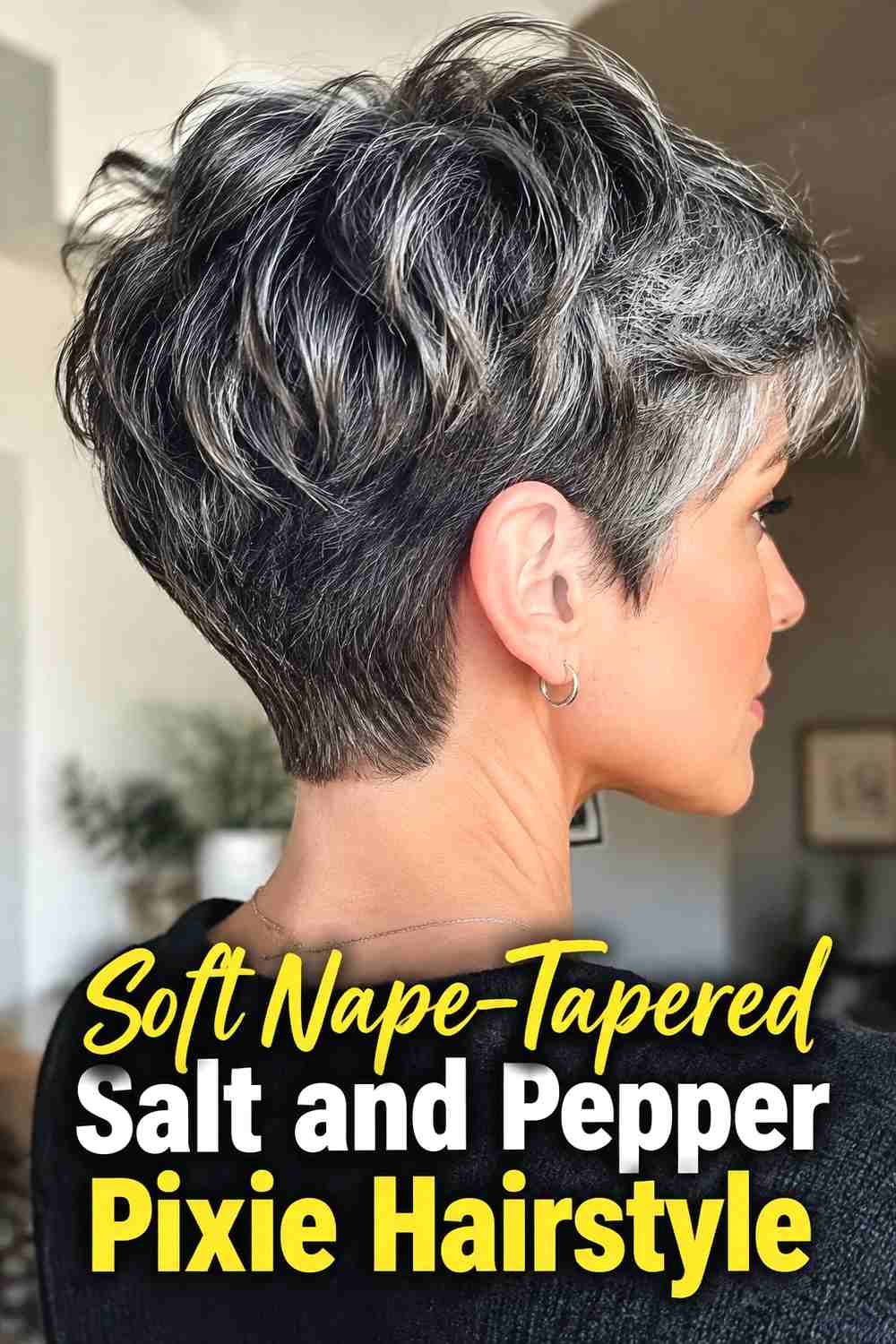 13. Soft Nape Tapered Salt And Pepper Pixie Hairstyle