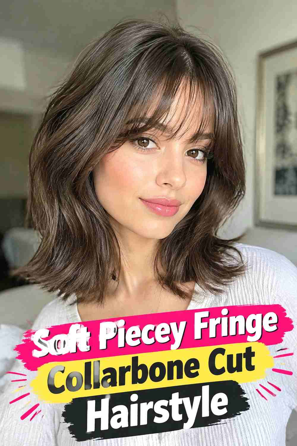 1. Soft Piecey Fringe Collarbone Cut Hairstyle