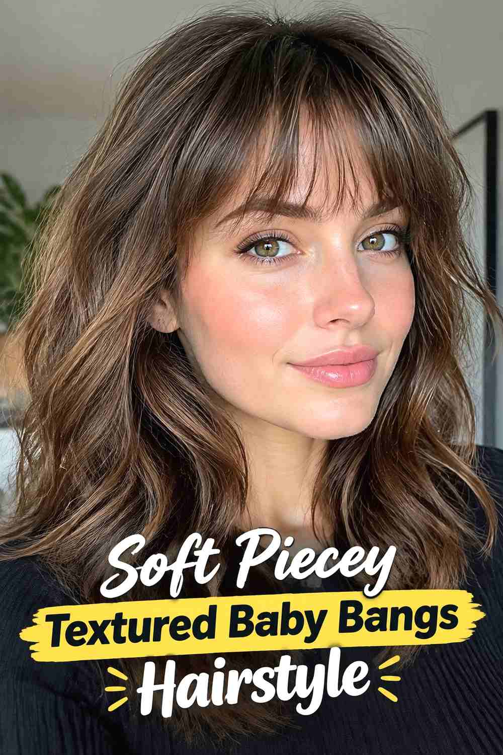 1. Soft Piecey Textured Baby Bangs Hairstyle