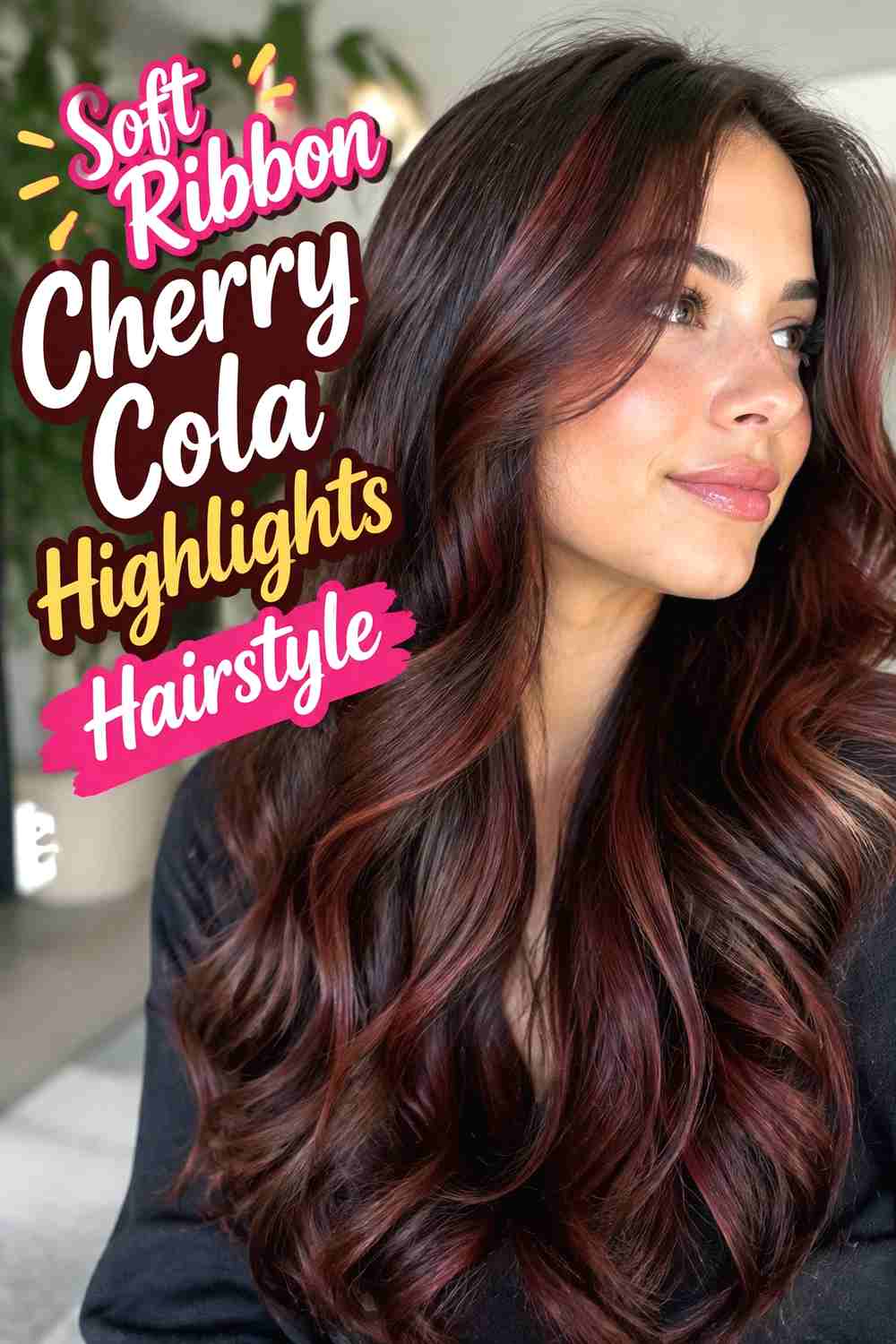 2. Soft Ribbon Cherry Cola Highlights Hairstyle