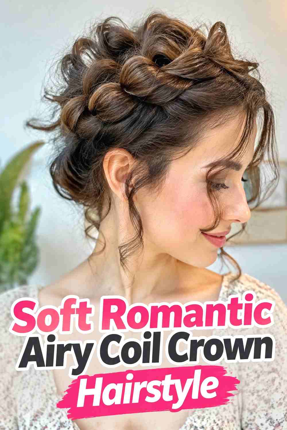 11. Soft Romantic Airy Coil Crown Hairstyle