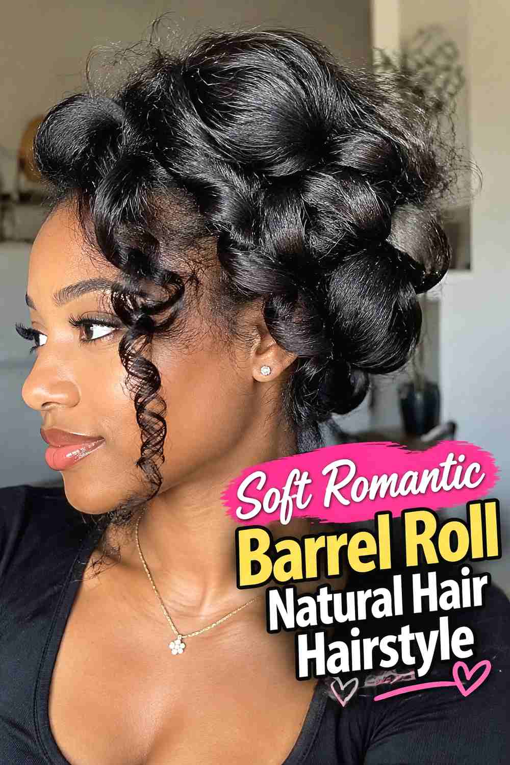 19. Soft Romantic Barrel Roll Natural Hair Hairstyle