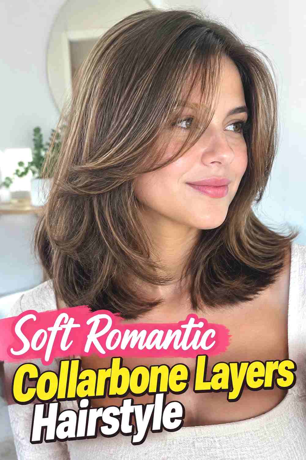 16. Soft Romantic Collarbone Layers Hairstyle