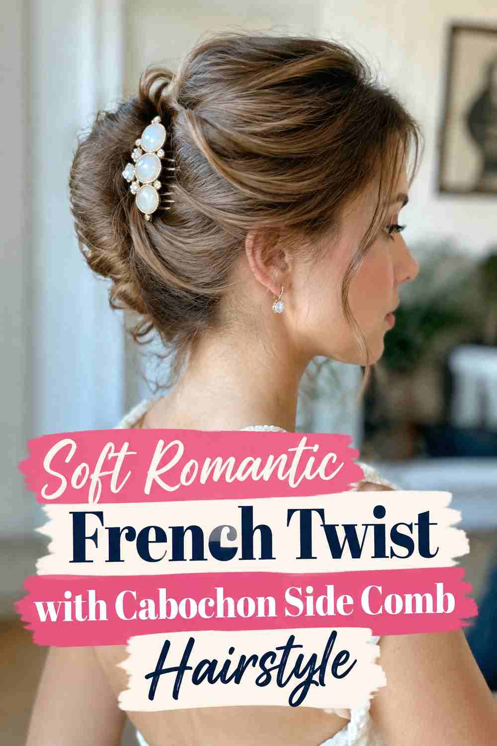 16. Soft Romantic French Twist With Cabochon Side Comb Hairstyle