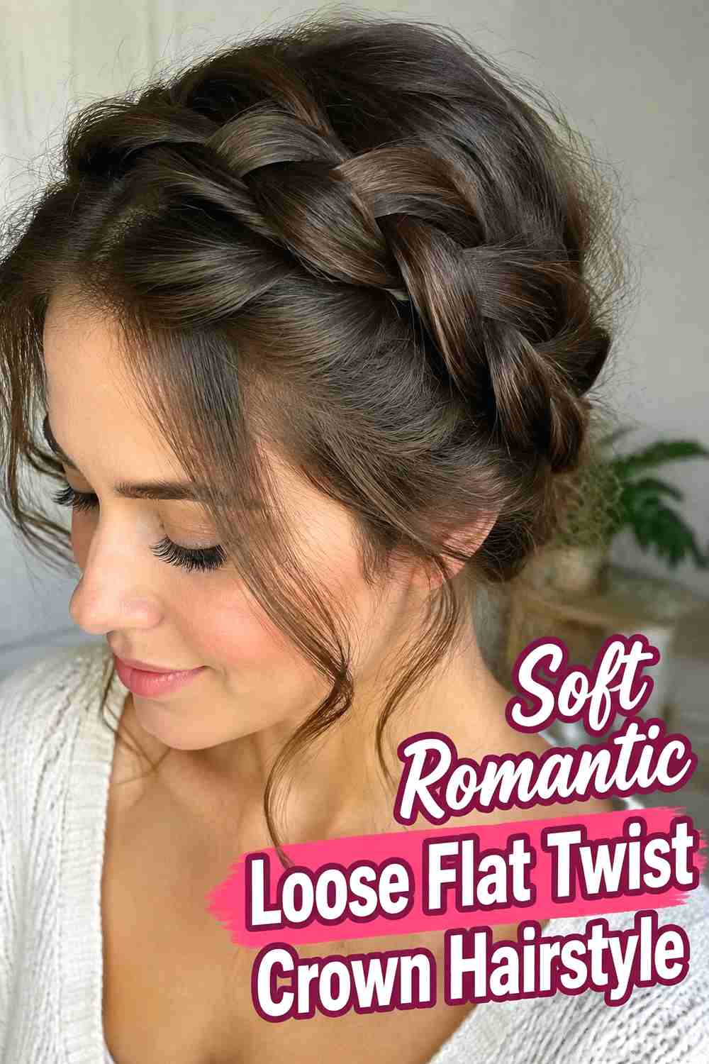 15. Soft Romantic Loose Flat Twist Crown Hairstyle
