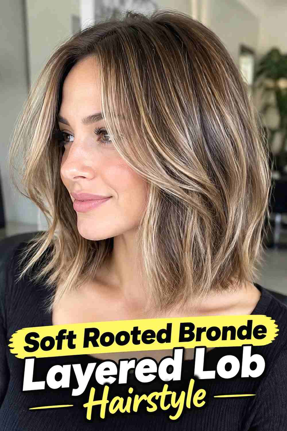1. Soft Rooted Bronde Layered Lob Hairstyle