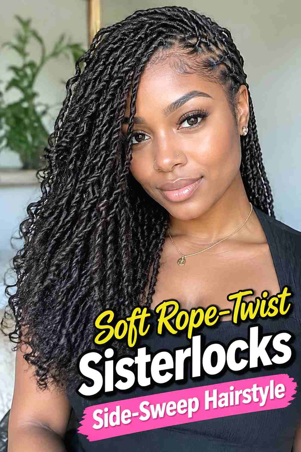 7. Soft Rope Twist Sisterlocks Side Sweep Hairstyle