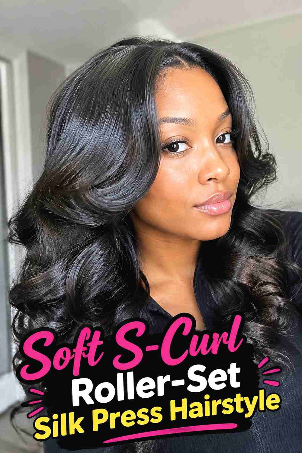 8. Soft S Curl Roller Set Silk Press Hairstyle