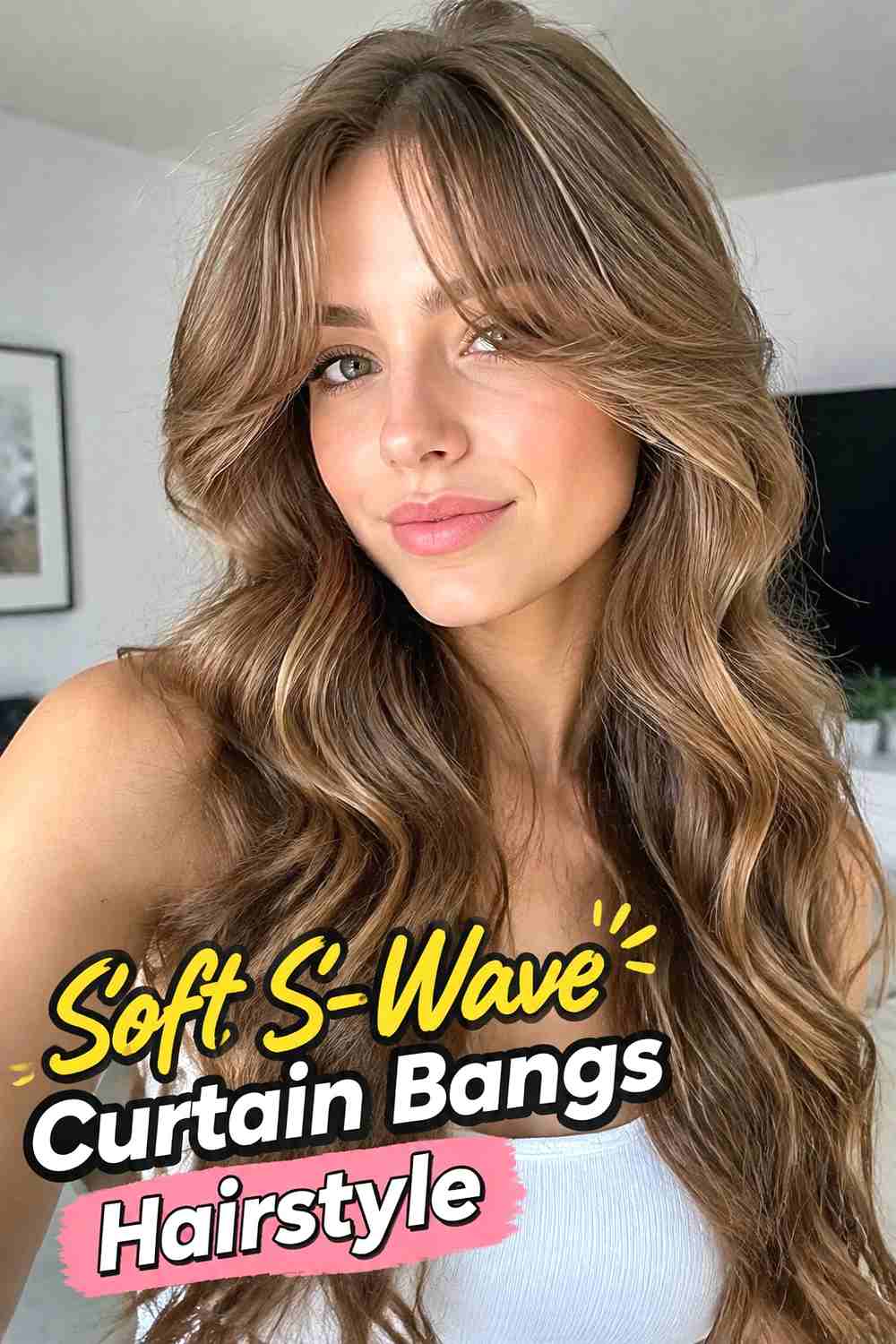 13. Soft S Wave Curtain Bangs Hairstyle