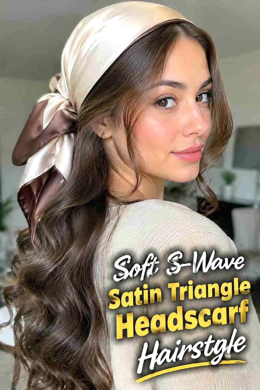 4. Soft S Wave Satin Triangle Headscarf Hairstyle