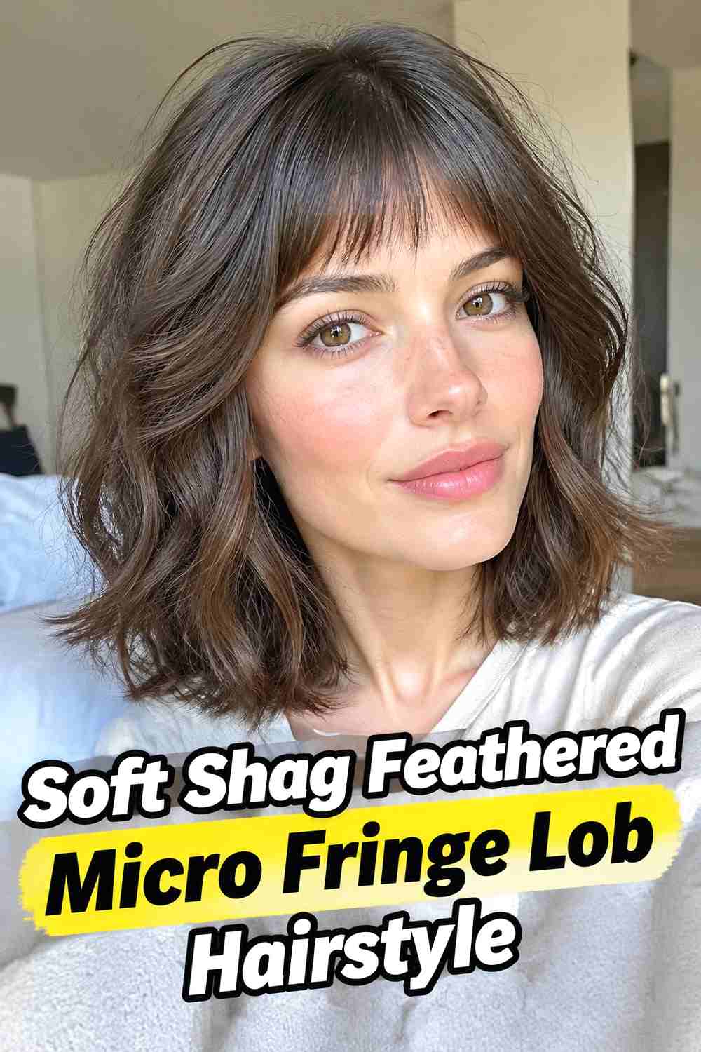 19. Soft Shag Feathered Micro Fringe Lob Hairstyle