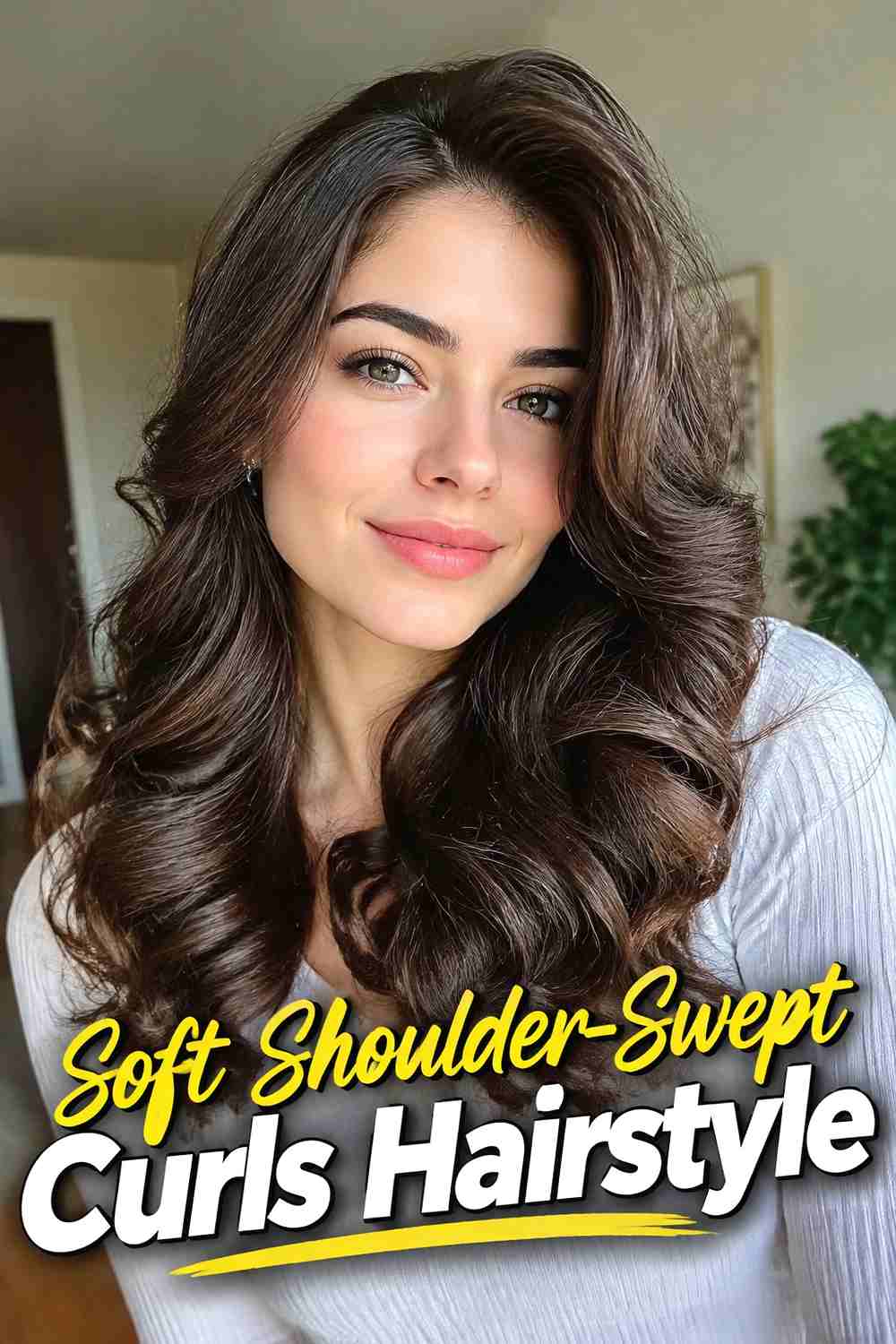 2. Soft Shoulder Swept Curls Hairstyle