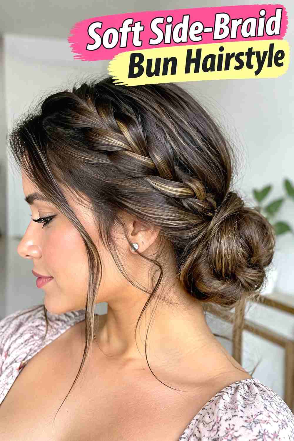 9. Soft Side Braid Bun Hairstyle