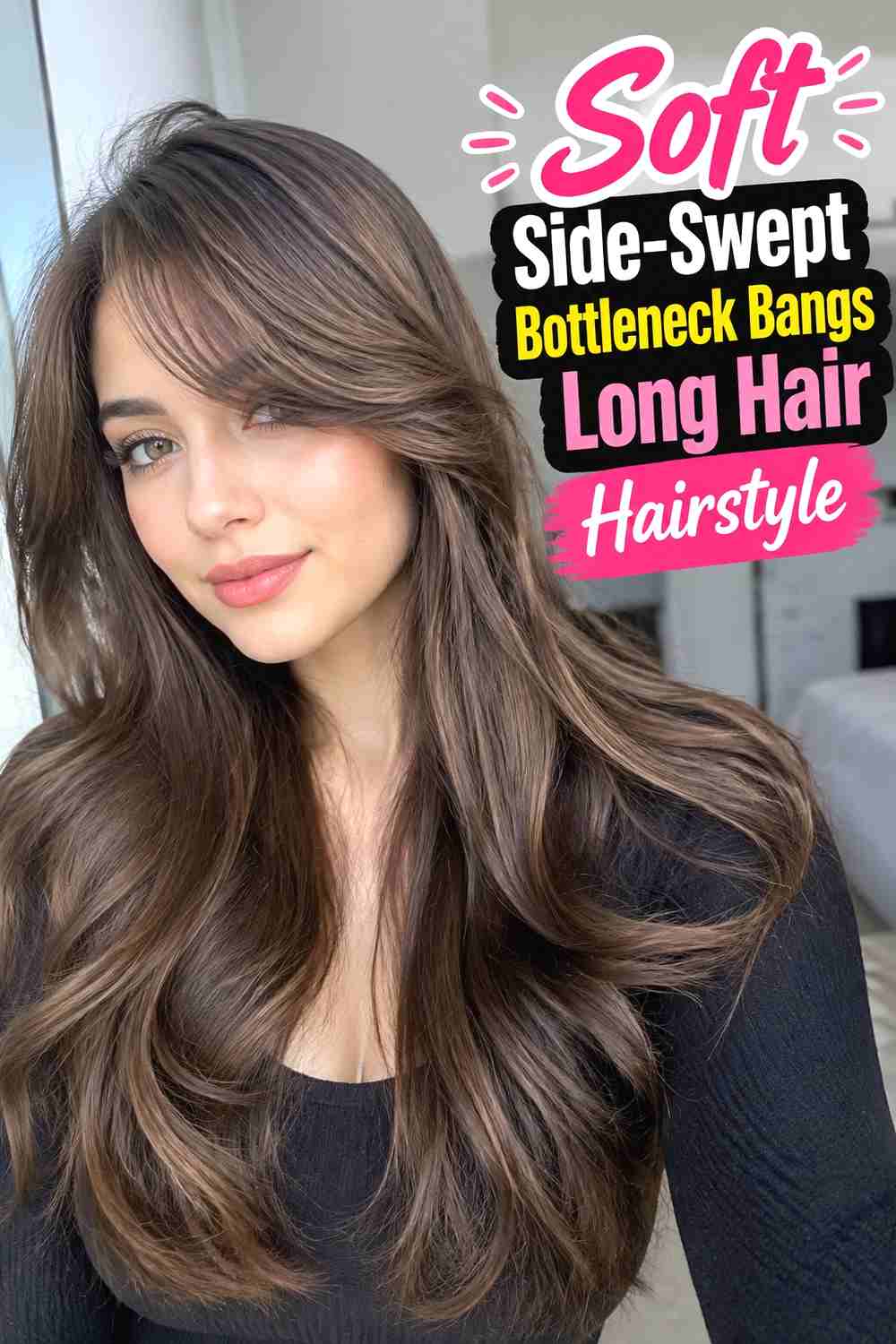 12. Soft Side Swept Bottleneck Bangs Long Hair Hairstyle