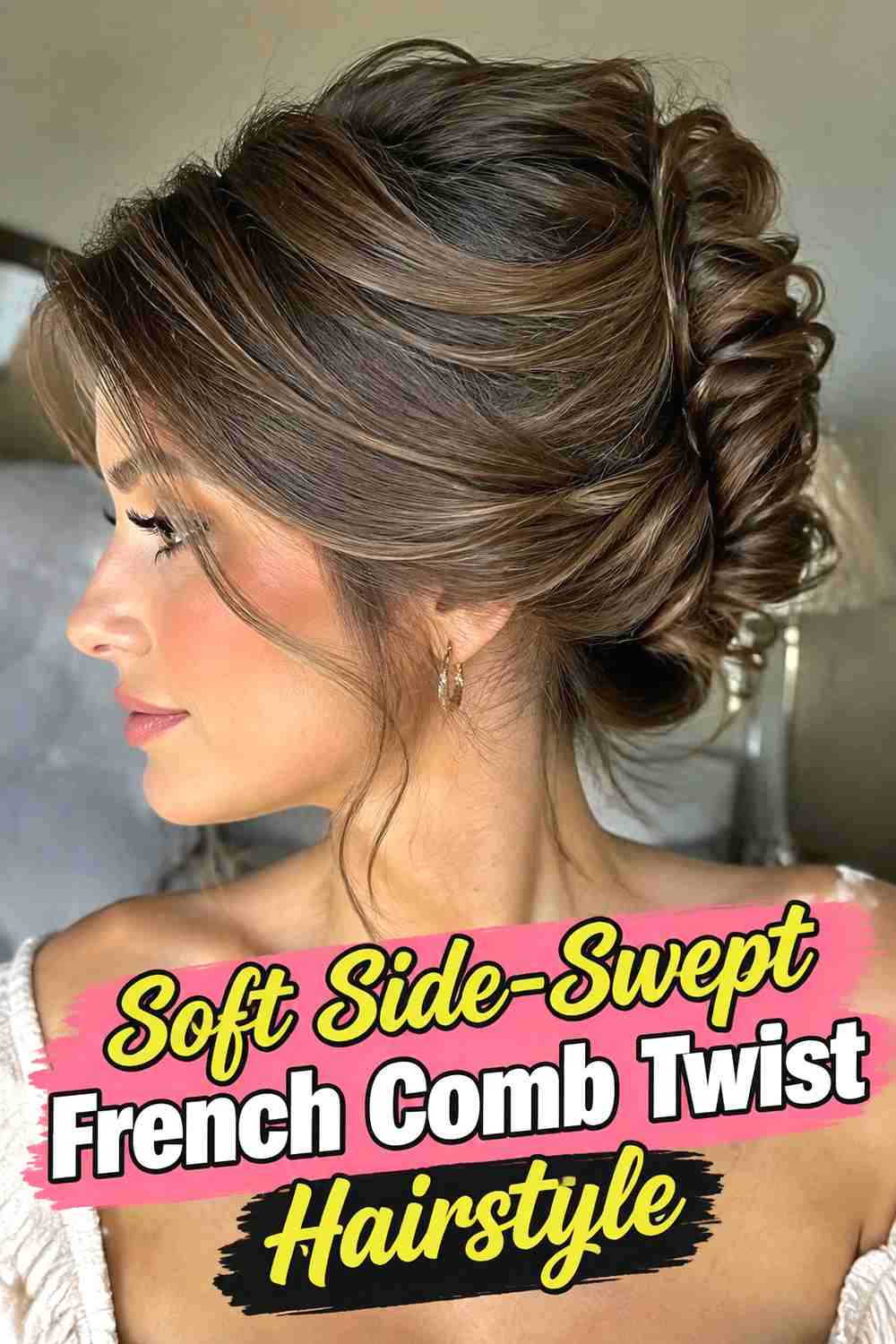 2. Soft Side Swept French Comb Twist Hairstyle