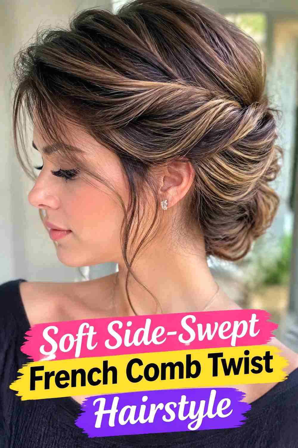 2. Soft Side Swept French Comb Twist Hairstyle