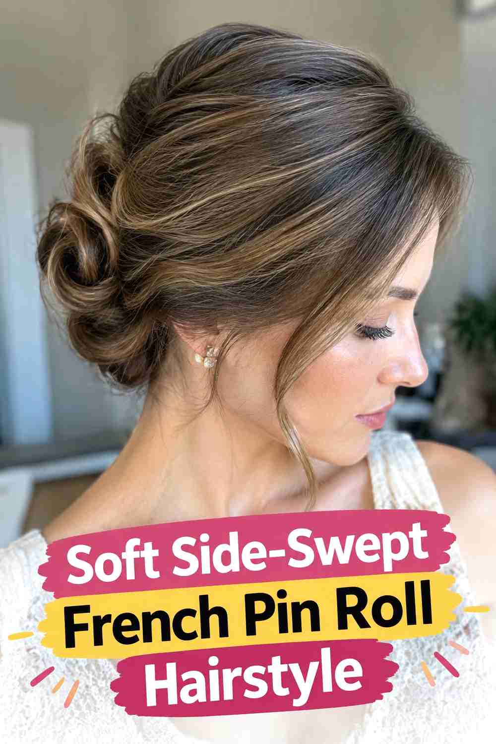 2. Soft Side Swept French Pin Roll Hairstyle
