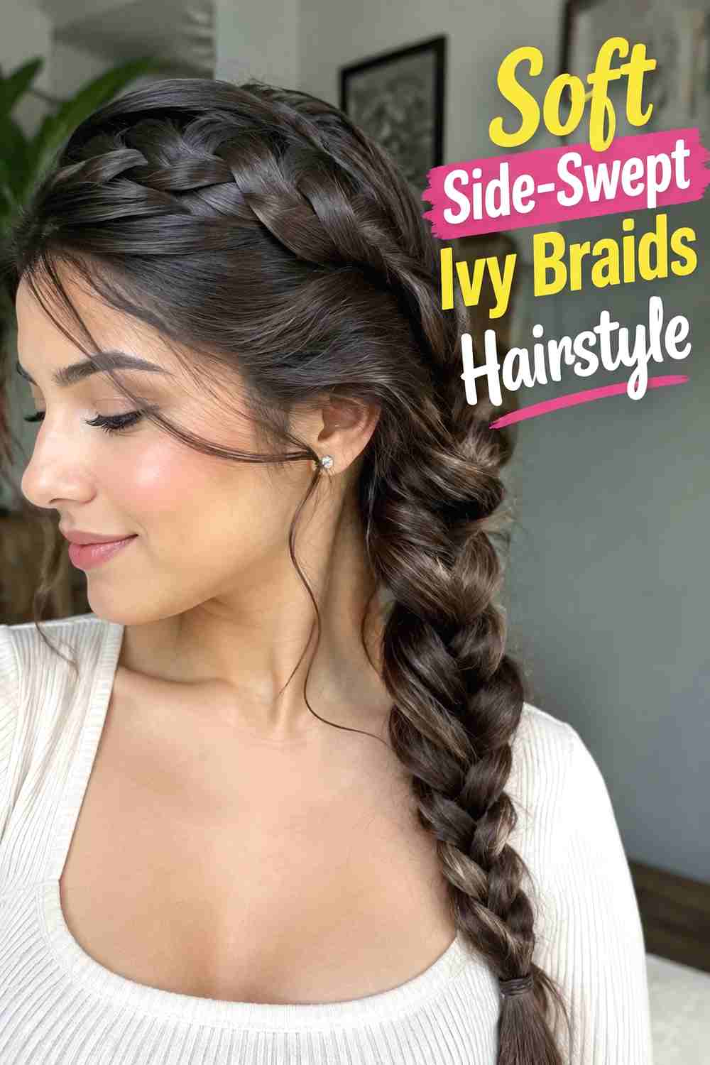 2. Soft Side Swept Ivy Braids Hairstyle