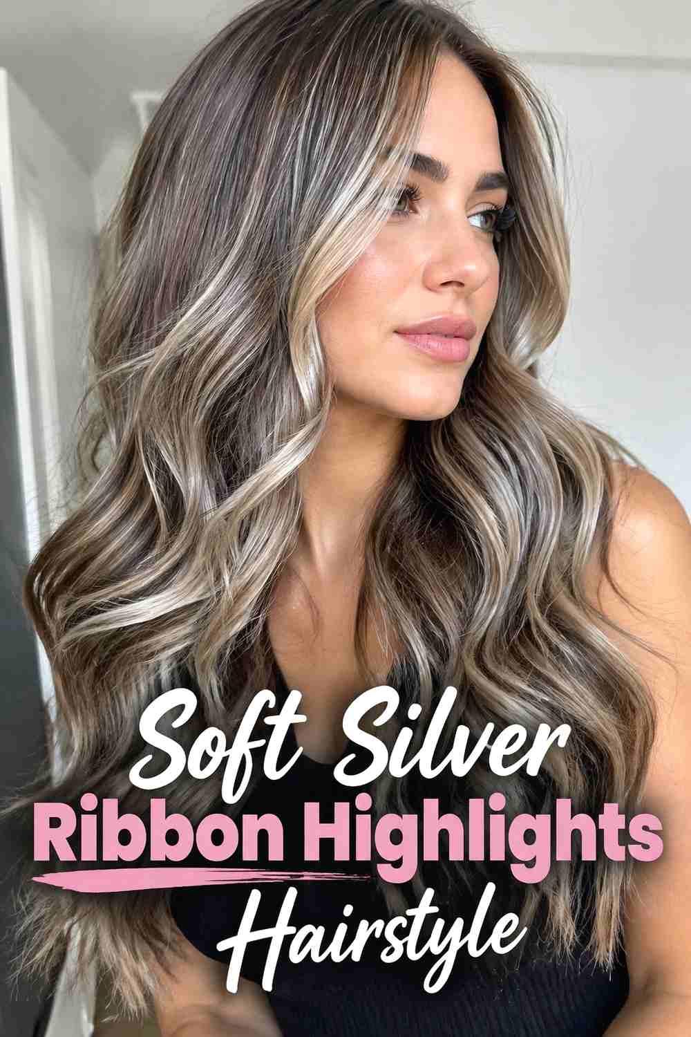 1. Soft Silver Ribbon Highlights Hairstyle
