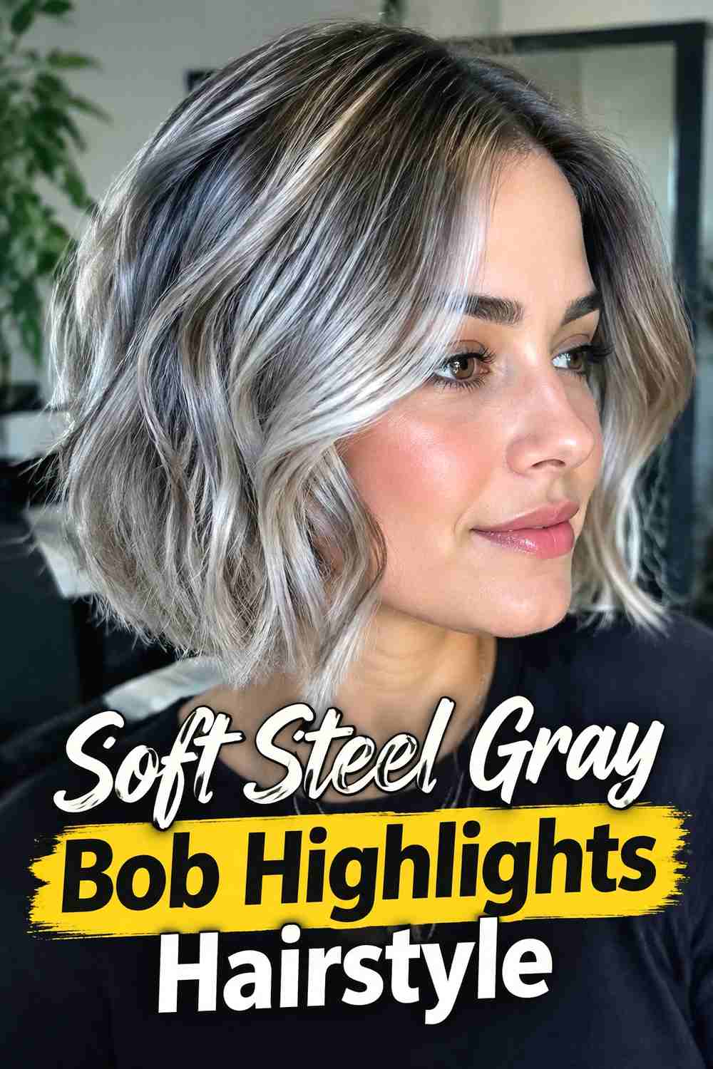10. Soft Steel Gray Bob Highlights Hairstyle