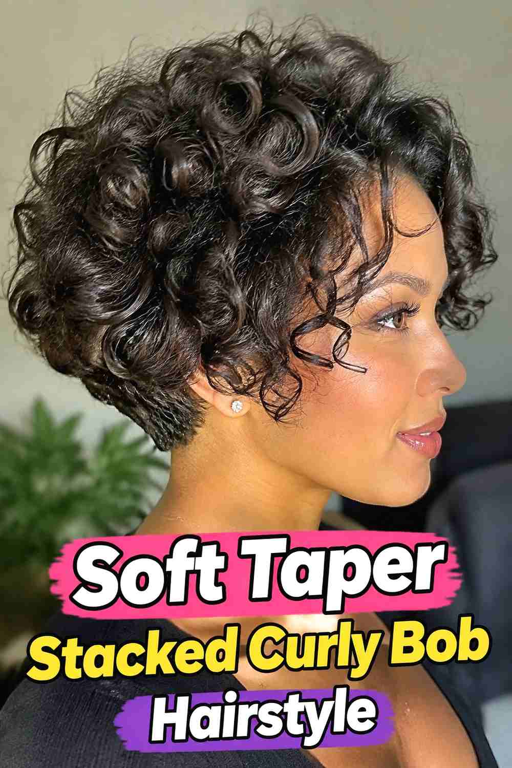 20. Soft Taper Stacked Curly Bob Hairstyle