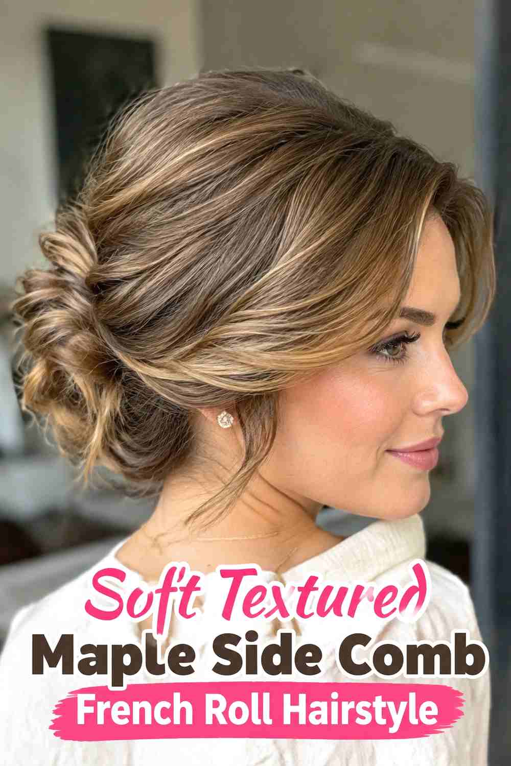 3. Soft Textured Maple Side Comb French Roll Hairstyle