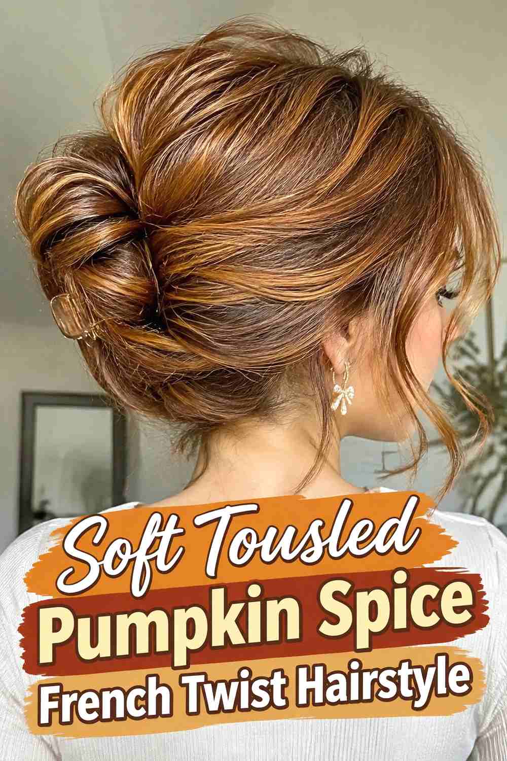 2. Soft Tousled Pumpkin Spice French Twist Hairstyle