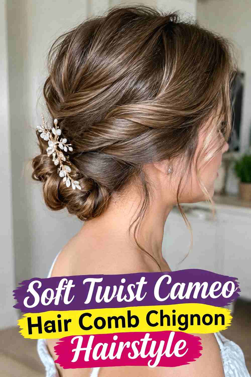 10. Soft Twist Cameo Hair Comb Chignon Hairstyle
