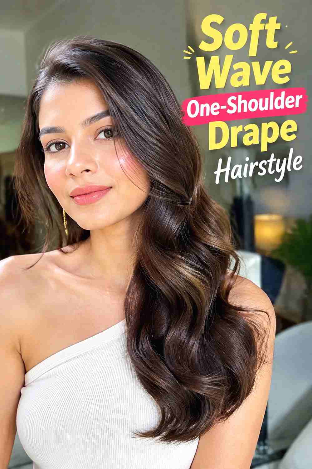 2. Soft Wave One Shoulder Drape Hairstyle