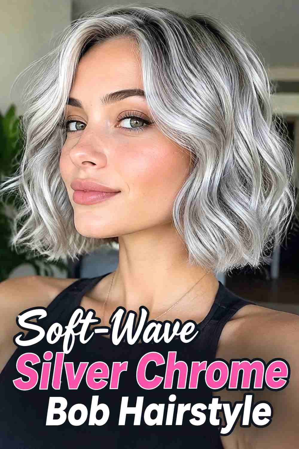 12. Soft Wave Silver Chrome Bob Hairstyle