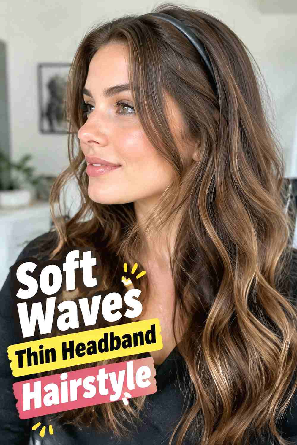 1. Soft Waves Thin Headband Hairstyle