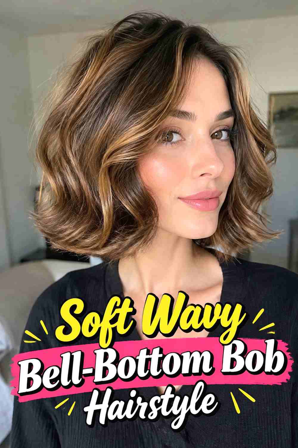 13. Soft Wavy Bell Bottom Bob Hairstyle