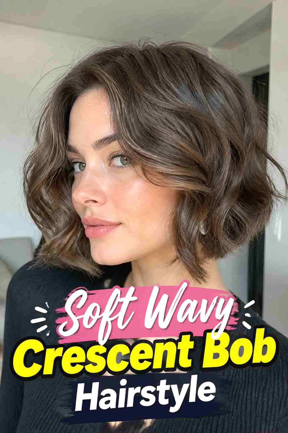 12. Soft Wavy Crescent Bob Hairstyle
