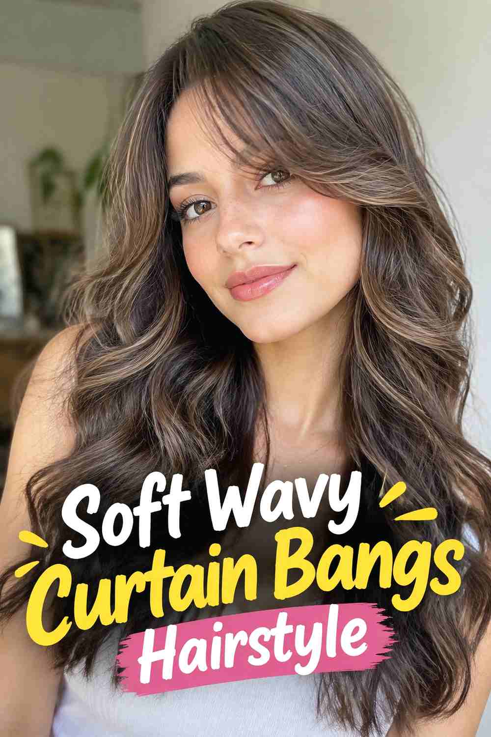 11. Soft Wavy Curtain Bangs Hairstyle