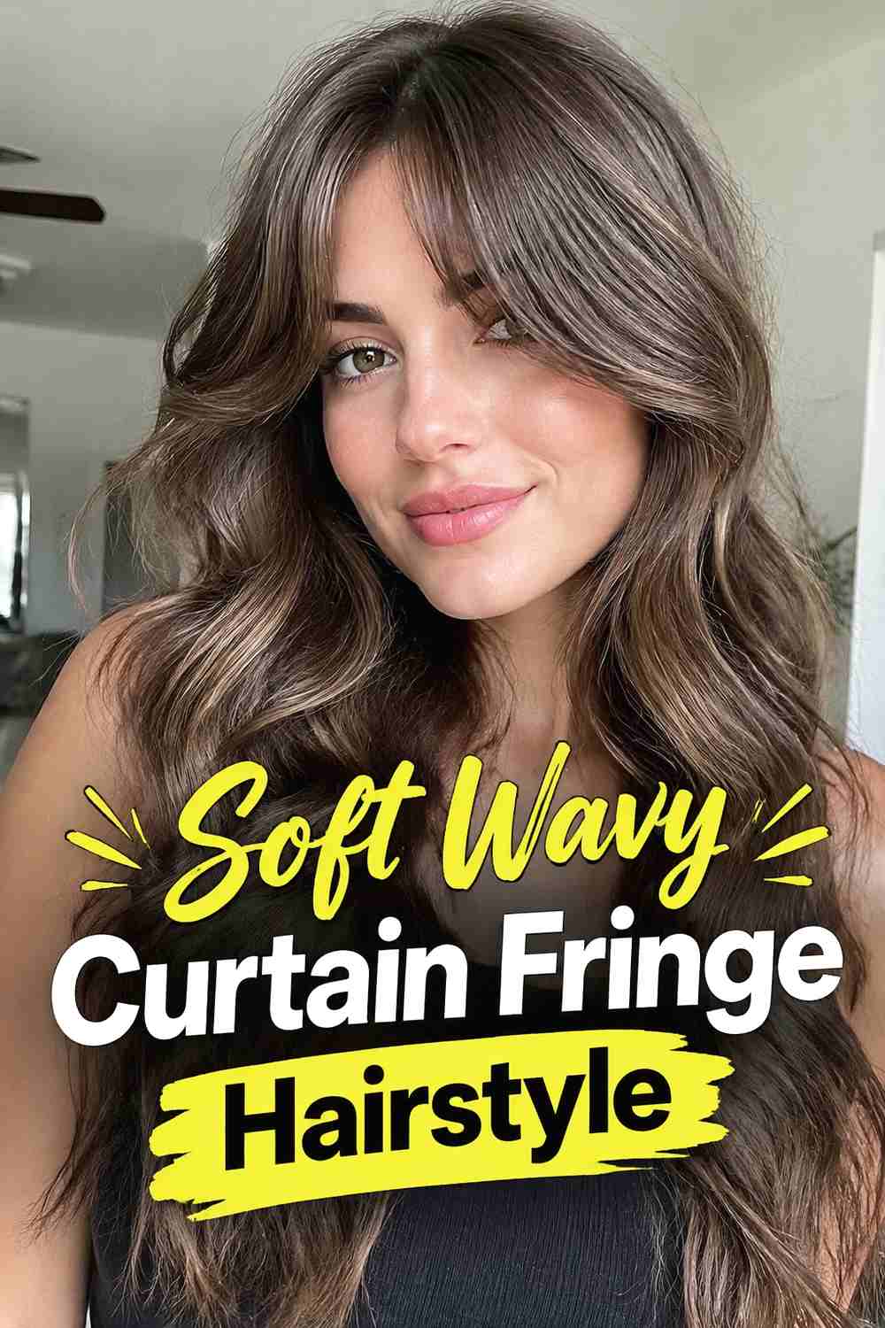 1. Soft Wavy Curtain Fringe Hairstyle