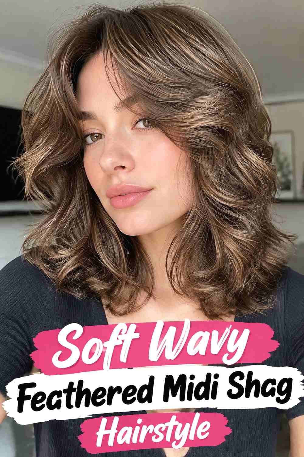 7. Soft Wavy Feathered Midi Shag Hairstyle