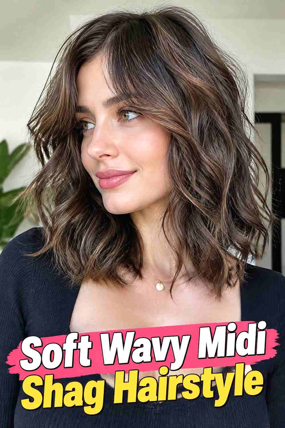 6. Soft Wavy Midi Shag Hairstyle